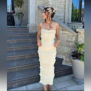 SHEIN Cream Ruffled Midi Dress